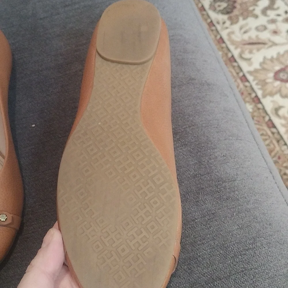 Tory Burch Tan Leather Logo Ballet Flats